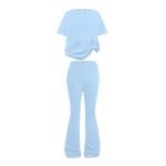 AIMAOMI girls outfits size 8 Girls 2 Piece Outfits Short Sleeve T-Shirt Crewneck Tops with Flare Pants Spring Summer Clothing Sets(Sky Blue, 8-9 Years)