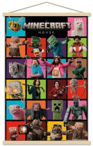 Trends International A Minecraft Movie - Grid Wall Poster with Magnetic Frame, 34L x 22.4W, Print and Beechwood Hanger Bundle