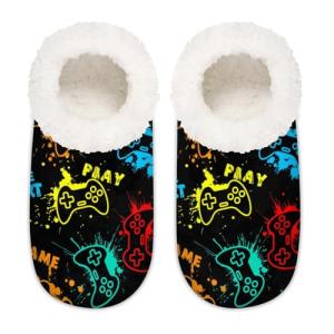 AUUXVA Women's Fuzzy House Slippers Fluffy Winter Home Shoes for Men Outdoor Indoor Slippers Comfy Warm Plush Lining Bedroom Shoes(XXL, Game Video)