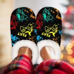 AUUXVA Women's Fuzzy House Slippers Fluffy Winter Home Shoes for Men Outdoor Indoor Slippers Comfy Warm Plush Lining Bedroom Shoes(XXL, Game Video)