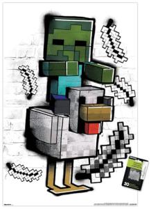 Trends International Minecraft: Metro Art - Chicken Jockey Wall Poster with Push Pins, 34L x 22.4W, Poster & Push Pin Bundle