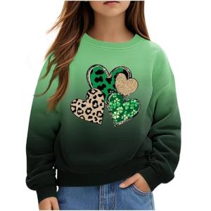 Cute St Patricks Day Shirts Kids Girls Funny Shamrock Graphic Crewneck Shirt Spring Holiday Long Sleeve Lucky Outfit