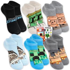 Minecraft Socks for Men Set - Video Game Accessories Bundle with 6 Pairs of Socks for Teens, Adults Shoe Size 4-10 Plus Stickers Apparel Set for Men