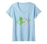 Womens Minecraft Creeper with Bunnies and Cats Pixel Garden V-Neck T-Shirt