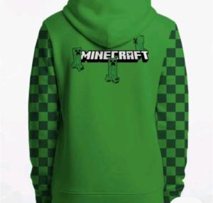 Minecraft creeper boy's hoodie green full zip pockets fleece lined Large 10/12
