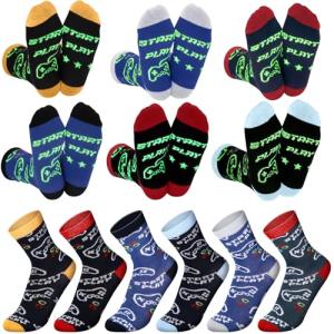 Cutecrop 6 Pairs Fun Glowing in The Dark Crew Socks Stocking Stuffers Luminous Funny Novelty Sock for Christmas Birthday Gift(Gaming)