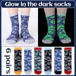 Cutecrop 6 Pairs Fun Glowing in The Dark Crew Socks Stocking Stuffers Luminous Funny Novelty Sock for Christmas Birthday Gift(Gaming)