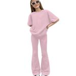 AIMAOMI girls linen pants Girl's 2 Piece Outfits Clothing Set Cute Bow Graphic Tee and Flare Bell Bottom Pants Summer Clothing Sets(Light Green, 9-10 Years)