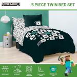 Jay Franco Minecraft Creeper Twin Comforter Set - 5 Piece Gamer Bedding Includes Sheet Set & Pillow Covers - Super Soft Checkered Bedding