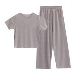AIMAOMI girls short sets Girls 2 Piece Outfits Kids Short Sleeve Crewneck T-Shirts and Elastic Waist Pants Clothing Summer Sets(Khaki, 4-5 Years)