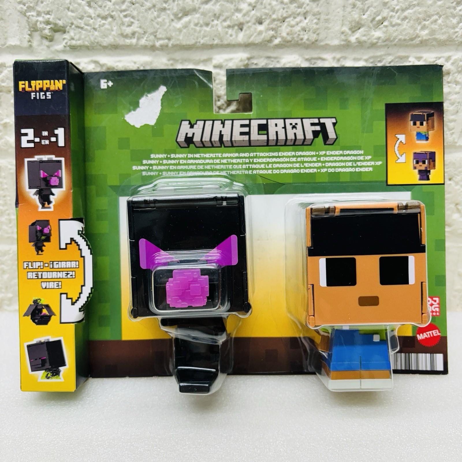Minecraft Flippin Figs 2-In-1 Sunny & Ender Dragon 3.75" Transform Figures READ‼