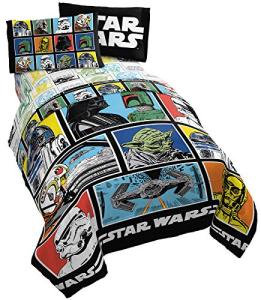 Jay Franco Star Wars Classic Grid 4 Piece Twin Bed Set - Includes Reversible Comforter & Sheet Set - Bedding Features Luke Skywalker - Super Soft Fade Resistant Microfiber