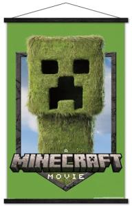 A Minecraft Movie - Creeper Logo Wall Poster with Magnetic Frame, 34L" x 22.4W", Premium Print and Black Hanger Bundle