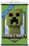 A Minecraft Movie - Creeper Logo Wall Poster with Magnetic Frame, 34L" x 22.4W", Premium Print and Black Hanger Bundle