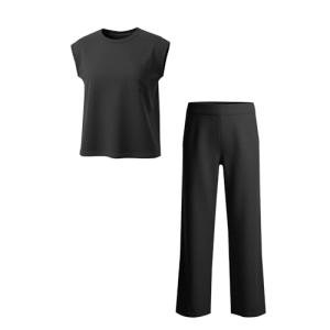 AIMAOMI linen pants Girls 2 Piece Outfits Summer Sleeveless Crewneck T-Shirts Tops and Wide Leg Pants Clothing Sets(Dark Gray, 9-10 Years)