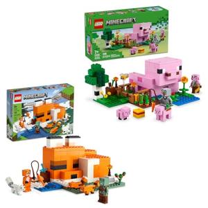 Bundle of LEGO Minecraft The Fox Lodge + The Baby Pig House Building Sets - Animals Toys for Kids, Boys & Girls Ages 7-8 - Gift Idea for Birthdays - W/ 4 Minifigures for Pretend Play - 21178 + 21268