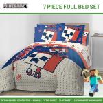 Jay Franco Minecraft Creeper Full Size Comforter Set - 7 Piece Bedding Includes Sheet Set & Pillow Covers - Super Soft Red & Blue Oishi Market Kids Bedding