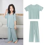 AIMAOMI girls fashion Kids 2 Piece Outfits Girls Summer Short Sleeve T-Shirts and Pants Set Fashion Clothing Sweatsuits Sets(Green, 4-5 Years)