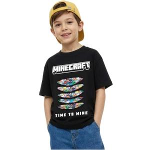 Minecraft T-Shirt for Boys, Short Sleeve Graphic Tees, Crew Neck Summer Tops, Creeper Gamer Gifts for Boys 7-15 (11-12 Years, Black Minecraft)