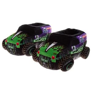 Josmo Monster Jam Slipper 3D Monster Truck Plush Slippers for Boys - Cozy Warm Slip-On Pajama House Shoes with Non-Slip Sole - Grave Digger (size 9-10 Toddler)