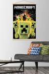 A Minecraft Movie - Creeper Explosion Wall Poster with Magnetic Frame, 34L" x 22.4W", Premium Print and Beechwood Hanger Bundle