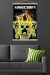 A Minecraft Movie - Creeper Explosion Wall Poster with Magnetic Frame, 34L" x 22.4W", Premium Print and Beechwood Hanger Bundle