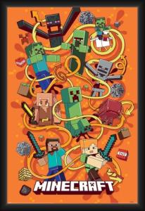BUY ART FOR LESS Officially Licensed Minecraft - Funtage Action - Framed Art Poster - 24 x 36 Inch - Sturdy Engineered Wood Frame with Plexi Glass - Ready to Hang