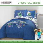 Jay Franco Kids Comforter Set Includes Sheets and Pillow Covers - Soft and Cozy Bed Set for Stylish Room Decor, Blue - Minecraft 02, 7 Piece Full Bedding