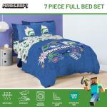 Jay Franco Kids Comforter Set Includes Sheets and Pillow Covers - Soft and Cozy Bed Set for Stylish Room Decor, Blue - Minecraft 02, 7 Piece Full Bedding