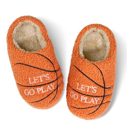 Orthoshoes Boys Ball Sports Slippers, Soft Curly Plush House Shoes, Non-Slip Indoor Sports Fans Slipper, Cozy Warm Gift for Kids