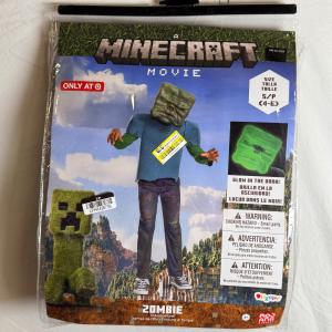 Minecraft Movie Zombie Boys Costume Small Glow in the Dark 4-6