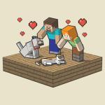 Men's Minecraft Alex and Steve Pet Family T-Shirt - Off White - Large