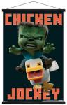 A Minecraft Movie - Chicken Jockey Wall Poster with Magnetic Frame, 34L" x 22.4W", Print and Black Hanger Bundle