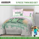 Minecraft Creeper Twin Comforter Set - 5 Piece Bedding Includes Sheet Set & Pillow Covers - Super Soft Pink & Green Kids Bedding