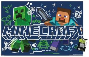 Trends International Minecraft: Doodle - Steve & Creeper Variant Wall Poster with Push Pins, 34L x 22.4W, Poster & Push Pin Bundle