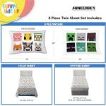 Sunny Side Up Minecraft Creeper & Animals Twin Sheet Set - 3 Piece Kids Bedding Set Includes Pillow Cover - Super Soft Microfiber Sheets