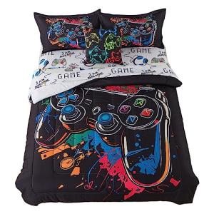 qjmiaofang Gaming Bedding Set Twin 6 Pieces Game Comforter Sets for Kids Boys Video Game Bed in A Bag with Controller Sheets All Season Gamepad Printed Children Gaming Bed Set with Pillowcase Decor