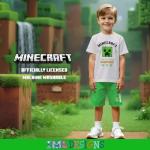 Minecraft Creeper Boys 3-Piece Set - Short Sleeve Graphic T-Shirt, Shorts & Socks - Complete Summer Outfit for Kids (Cream/Green, Size 7)