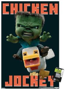 A Minecraft Movie - Chicken Jockey Wall Poster with Pushpins, 34L" x 22.4W", Premium Poster & Push Pin Bundle