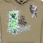 Minecraft Boys Pullover Hoodie, Creeper Graphic Fleece Sweatshirt, Olive