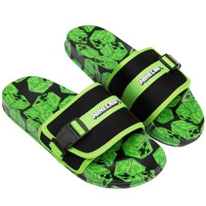 Get Trend Minecraft Slides for Boys, Summer Sandals Slip On Indoor Outdoor Creeper Kids Footwear, Gifts for Gamers US 11 to 7 (2.5/3.5 US, Green Minecraft)