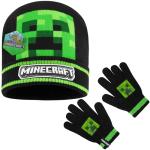 Minecraft Boys Winter Set, 6–14 Yrs, 3Pc Beanie Scarf Gloves, 2Pc Knit Cap Mitts, 1 Pc Bucket Hat|Beanie Gifts for Boys (6-14 Years, Black Hat & Gloves)