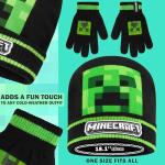 Minecraft Boys Winter Set, 6–14 Yrs, 3Pc Beanie Scarf Gloves, 2Pc Knit Cap Mitts, 1 Pc Bucket Hat|Beanie Gifts for Boys (6-14 Years, Black Hat & Gloves)