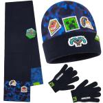 Minecraft Boys Winter Set, 6–14 Yrs, 3Pc Beanie Scarf Gloves, 2Pc Knit Cap Mitts, 1 Pc Bucket Hat|Beanie Gifts for Boys (6-14 Years, Blue Hat Scarf Gloves)