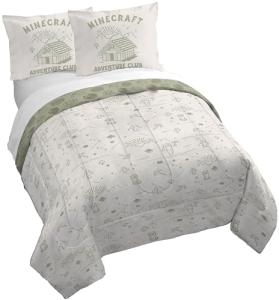 Jay Franco Kids Duvet Cover Set with Sham & Pillowcase – Ultra-Soft Bedding for Room Decor, Cover ONLY Comforter NOT Included, White - Minecraft, 3 Piece Queen