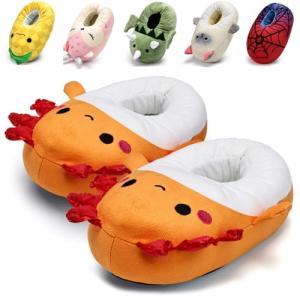 IceUnicorn Toddler Slippers Kids Cute Novelty Animal House Shoes Girls Boys Christmas Plush Warm Bedroom Indoor Slipper Washable (Orange Axolotl, 24/25)