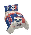 Jay Franco Minecraft Creeper Twin Comforter Set - 5 Piece Bedding Includes Sheet Set & Pillow Covers - Super Soft Red & Blue Oishi Market Kids Bedding