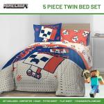 Jay Franco Minecraft Creeper Twin Comforter Set - 5 Piece Bedding Includes Sheet Set & Pillow Covers - Super Soft Red & Blue Oishi Market Kids Bedding