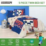 Jay Franco Minecraft Creeper Twin Comforter Set - 5 Piece Bedding Includes Sheet Set & Pillow Covers - Super Soft Red & Blue Oishi Market Kids Bedding