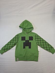 New Minecraft Creeper Boys Green Black Fleece Full Zip Hoodie XS 4/5 Graphic